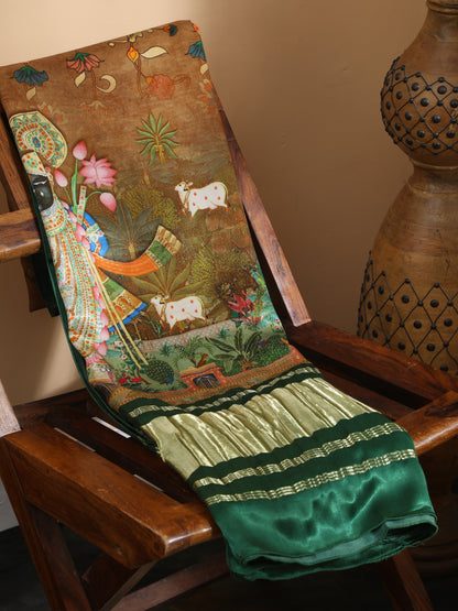 Gren Pichwai With Kalamkari Dupatta