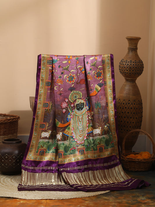 Purple Pichwai With Kalamkari Dupatta