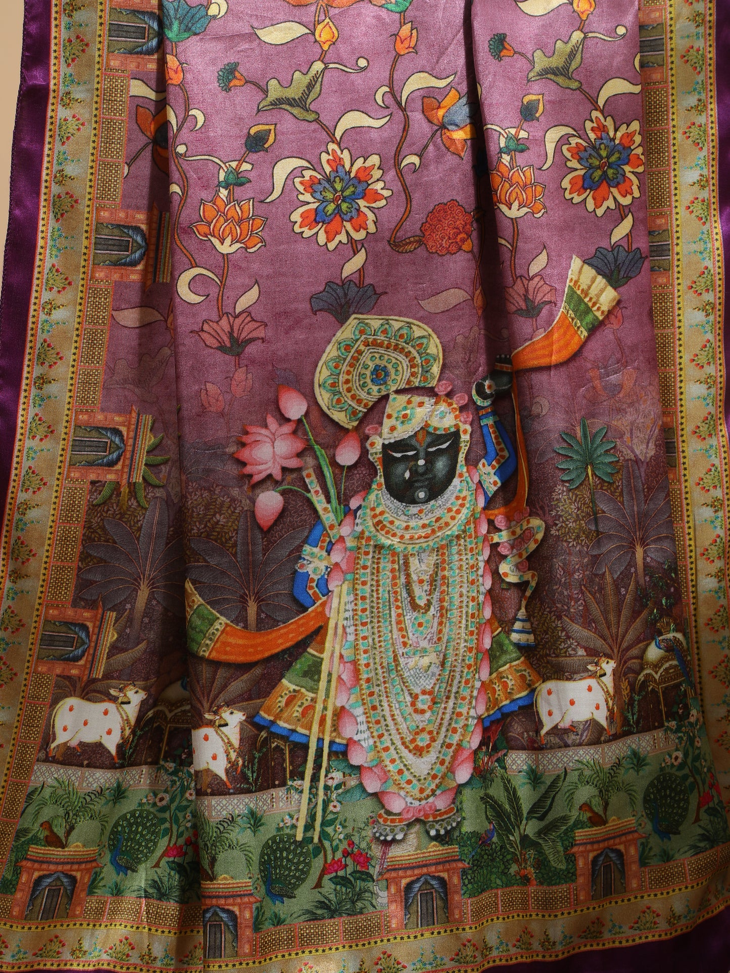 purple pichwai with kalamkari dupatta
