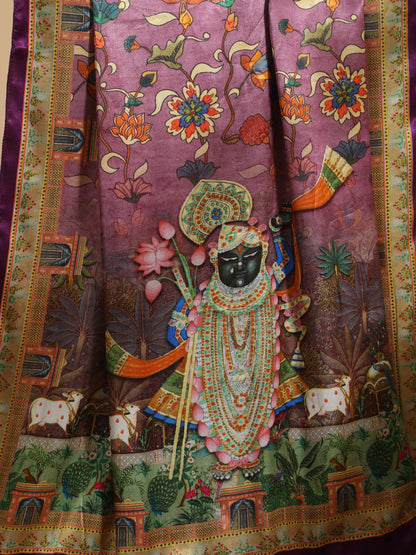 Purple Pichwai With Kalamkari Dupatta