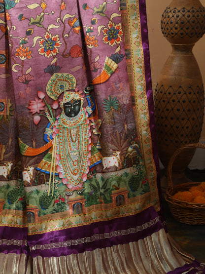 Purple Pichwai With Kalamkari Dupatta