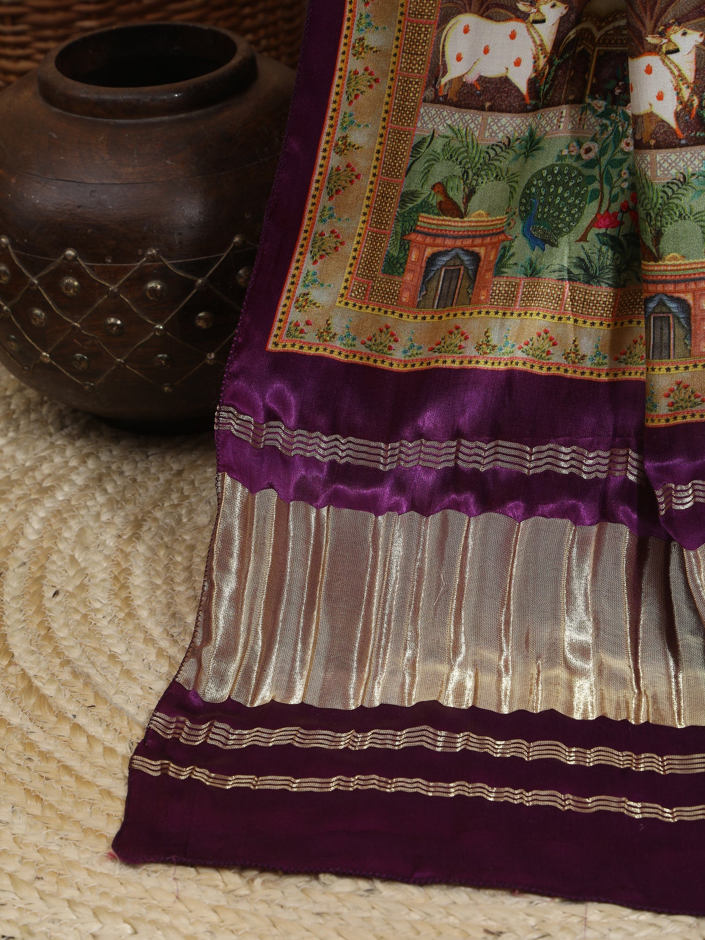 purple pichwai with kalamkari dupatta