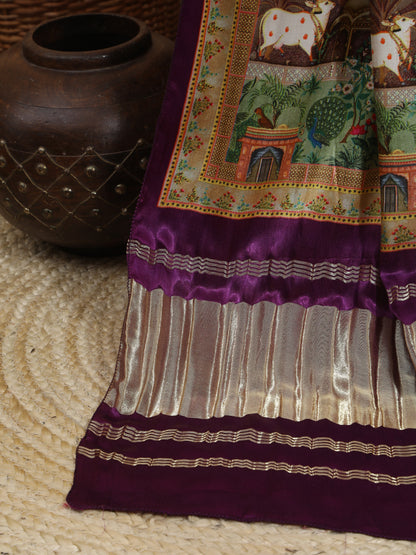 Purple Pichwai With Kalamkari Dupatta