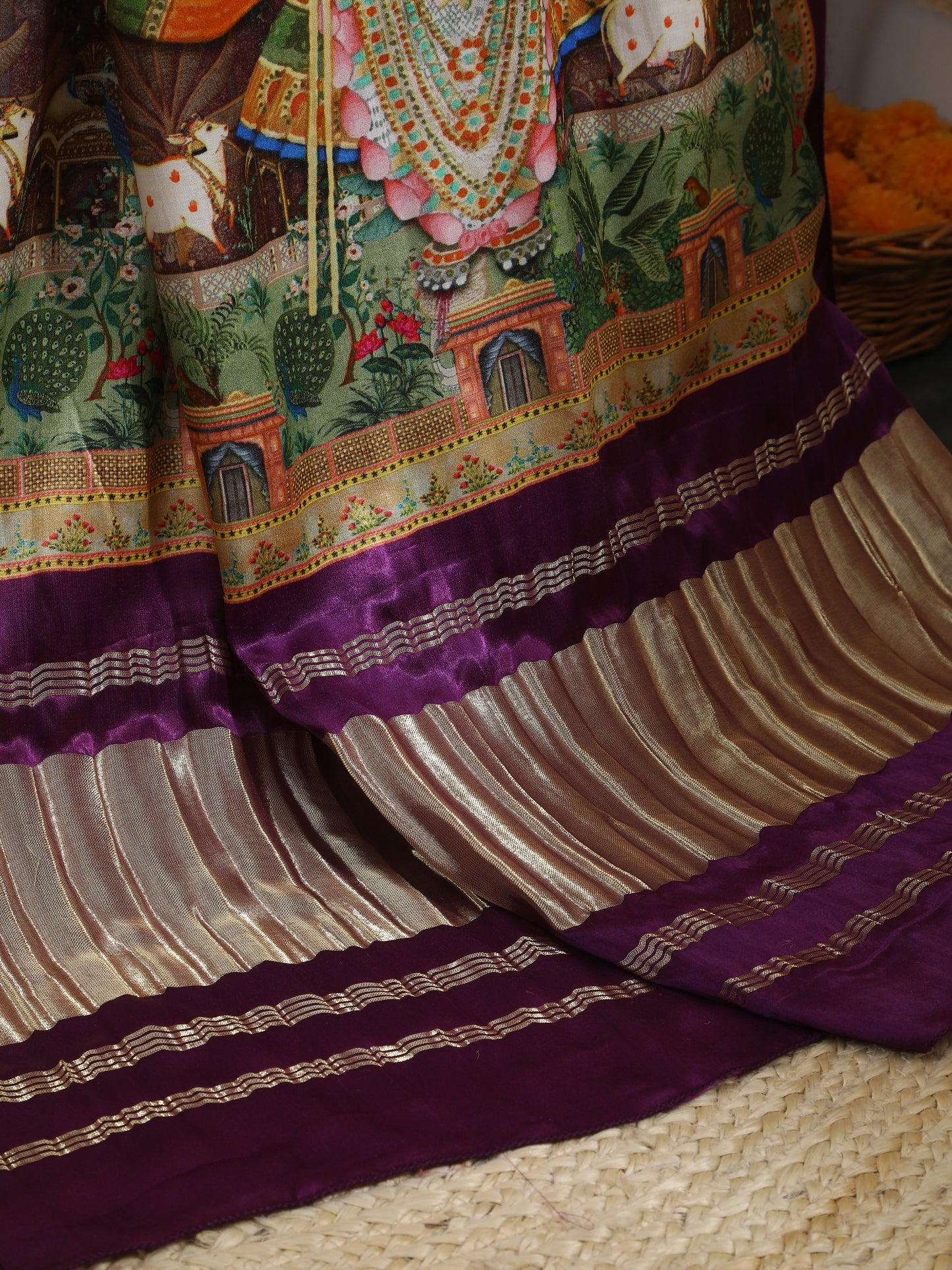 purple pichwai with kalamkari dupatta