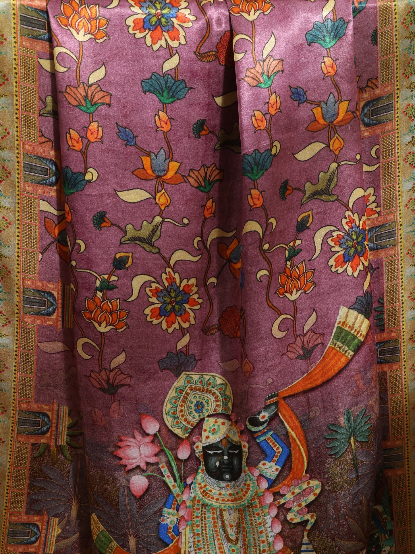 purple pichwai with kalamkari dupatta