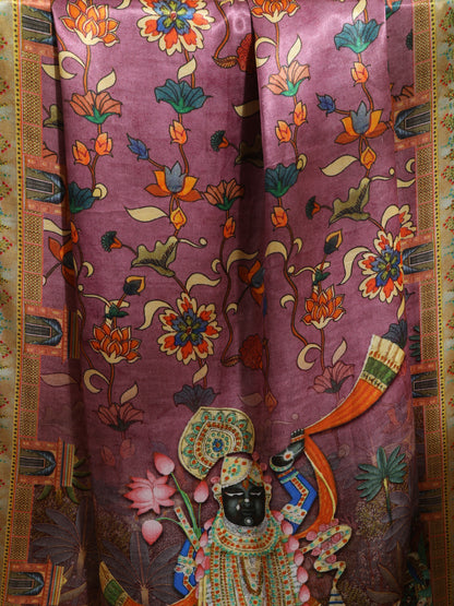 Purple Pichwai With Kalamkari Dupatta