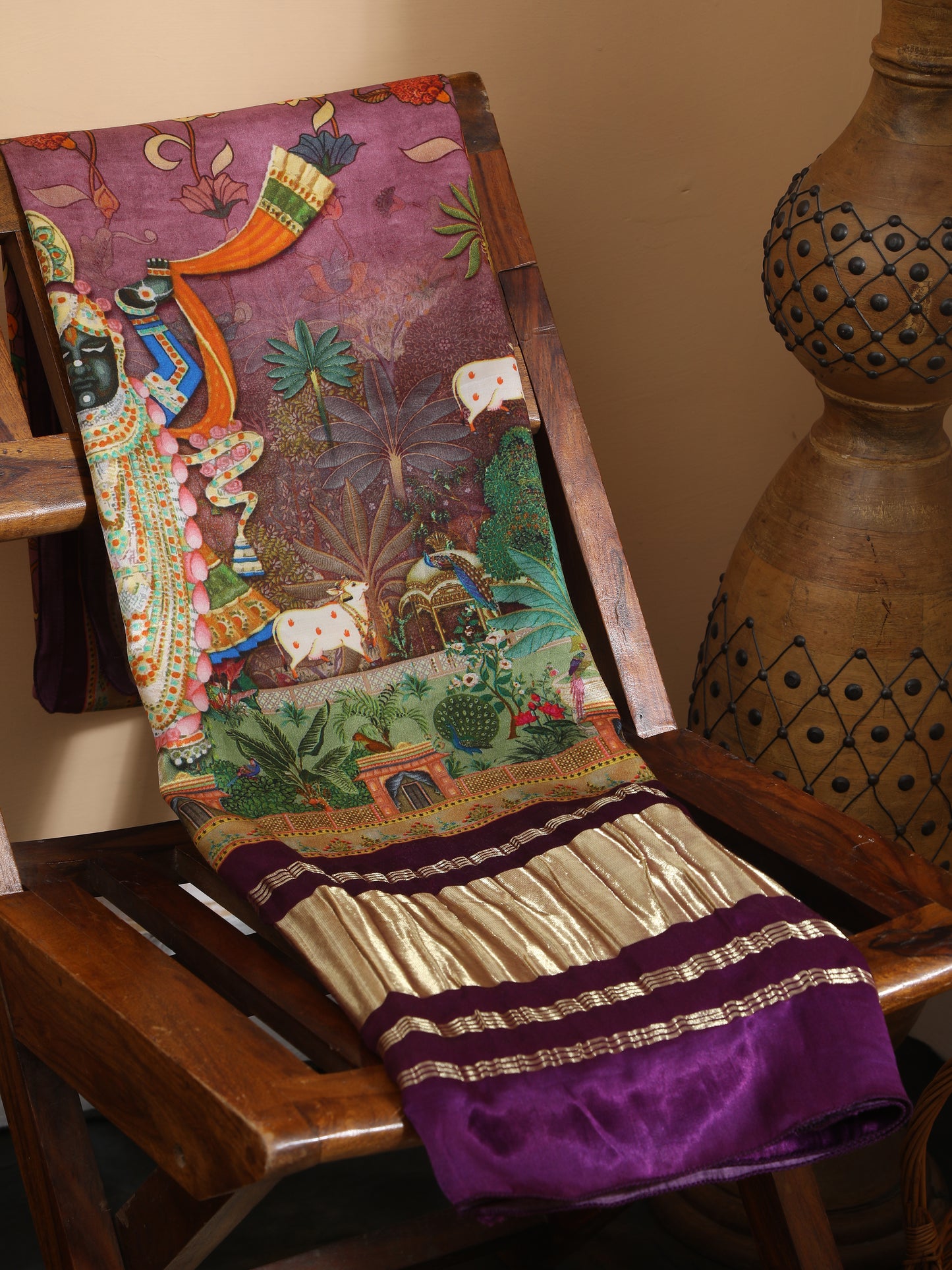 purple pichwai with kalamkari dupatta