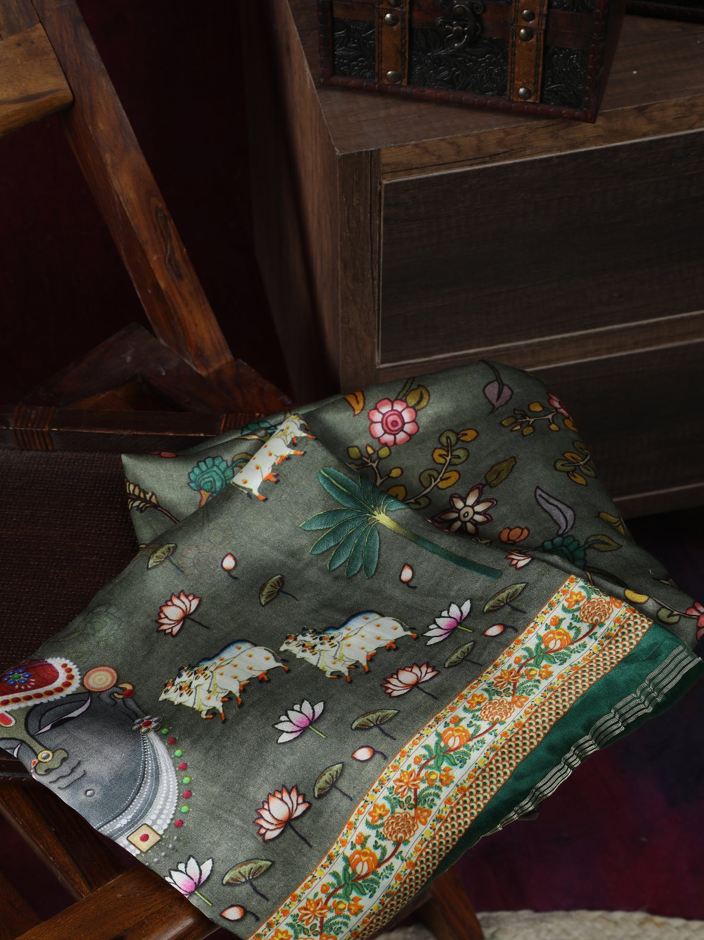 green pichwai with kalamkari dupatta