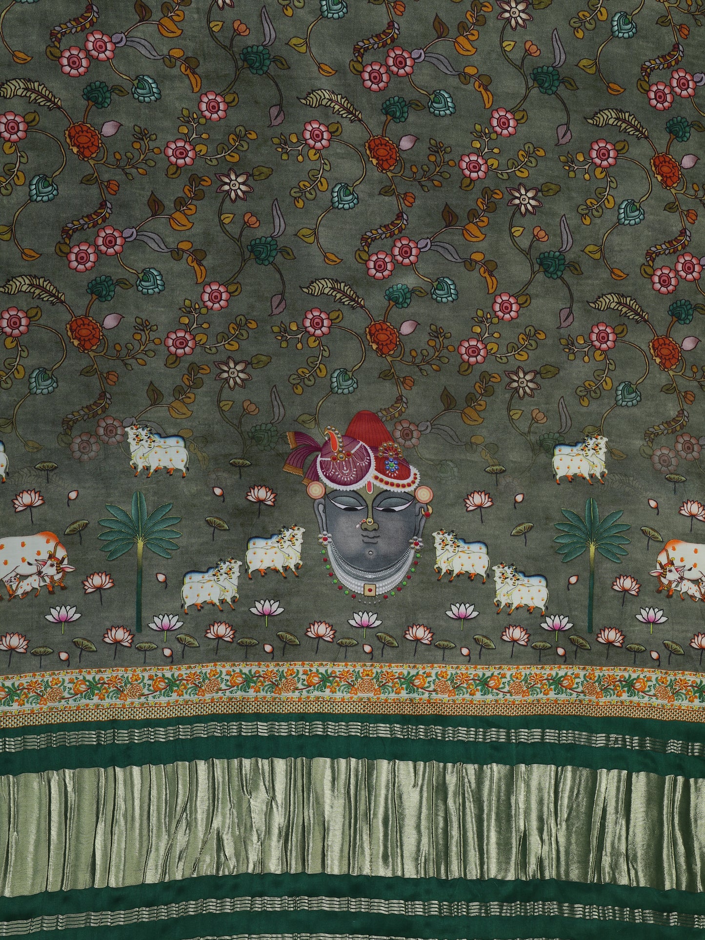 green pichwai with kalamkari dupatta