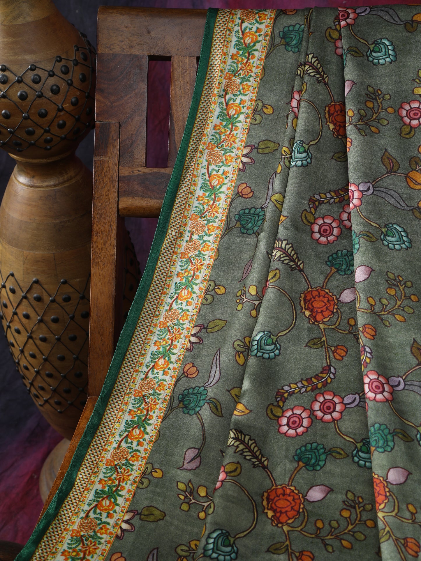 green pichwai with kalamkari dupatta