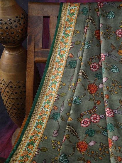 Green Pichwai With Kalamkari Dupatta