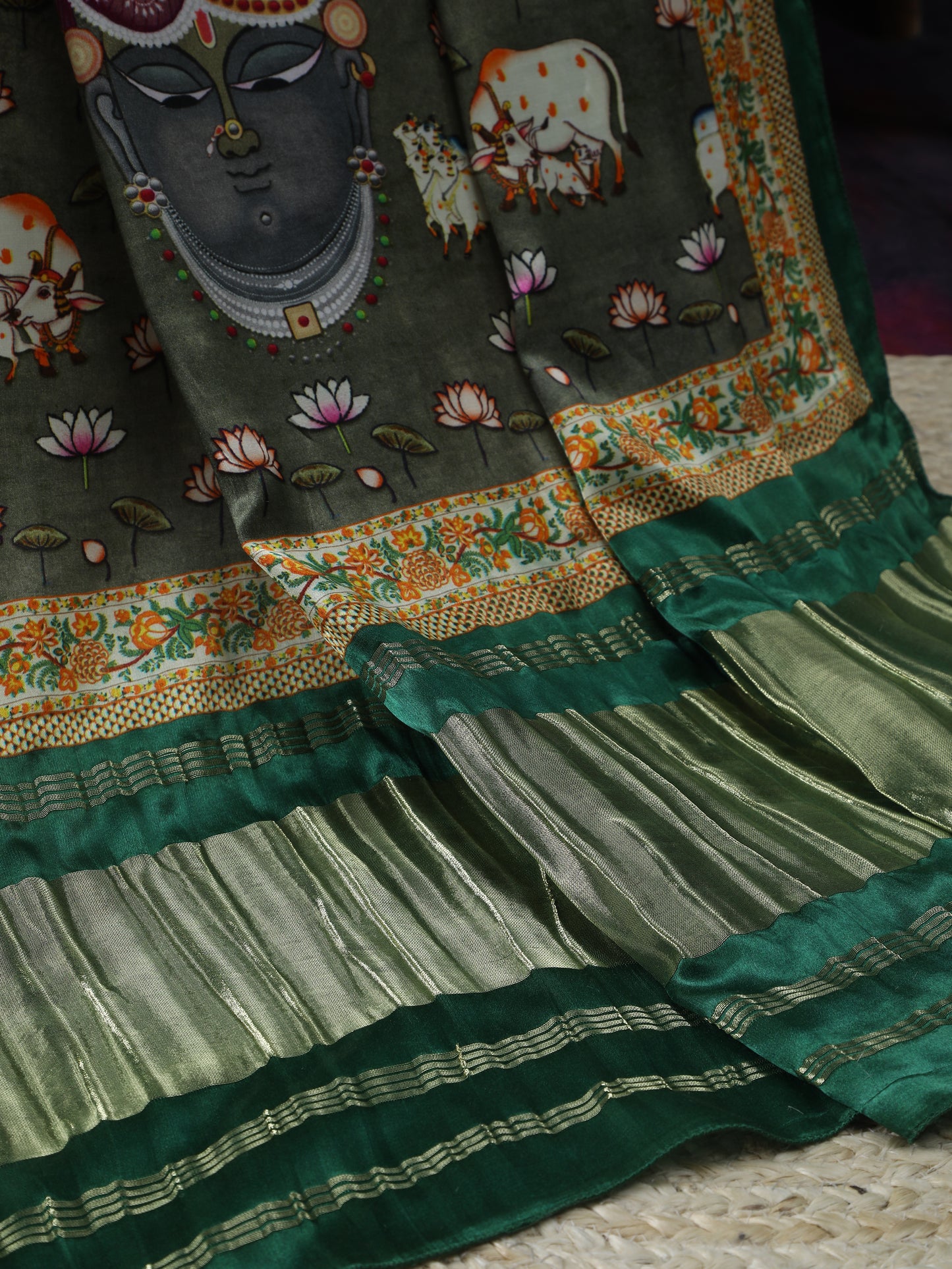 green pichwai with kalamkari dupatta