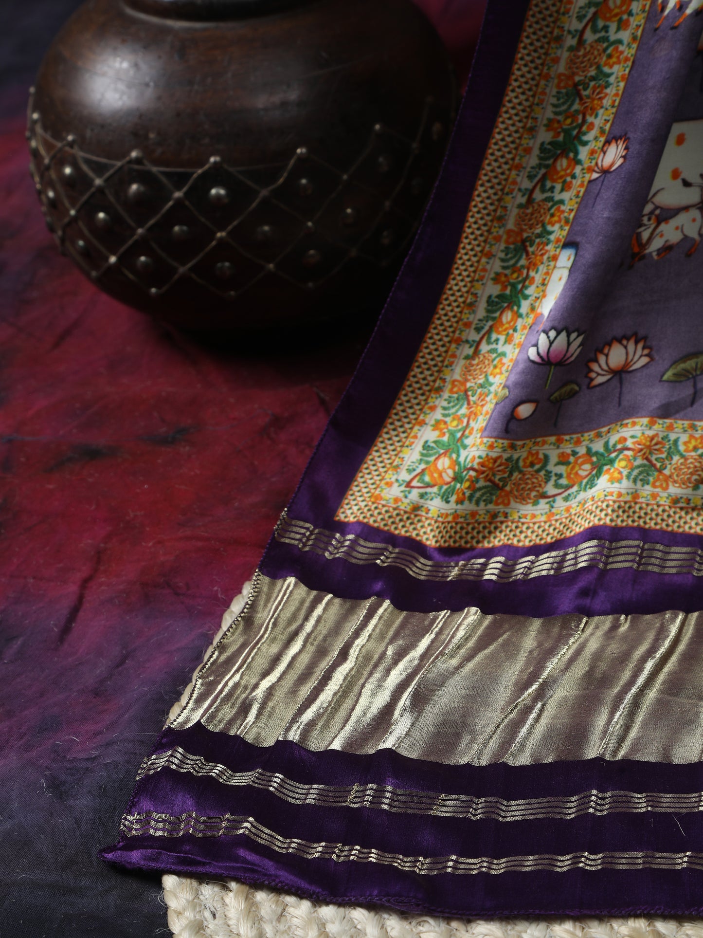 purple pichwai with kalamkari dupatta