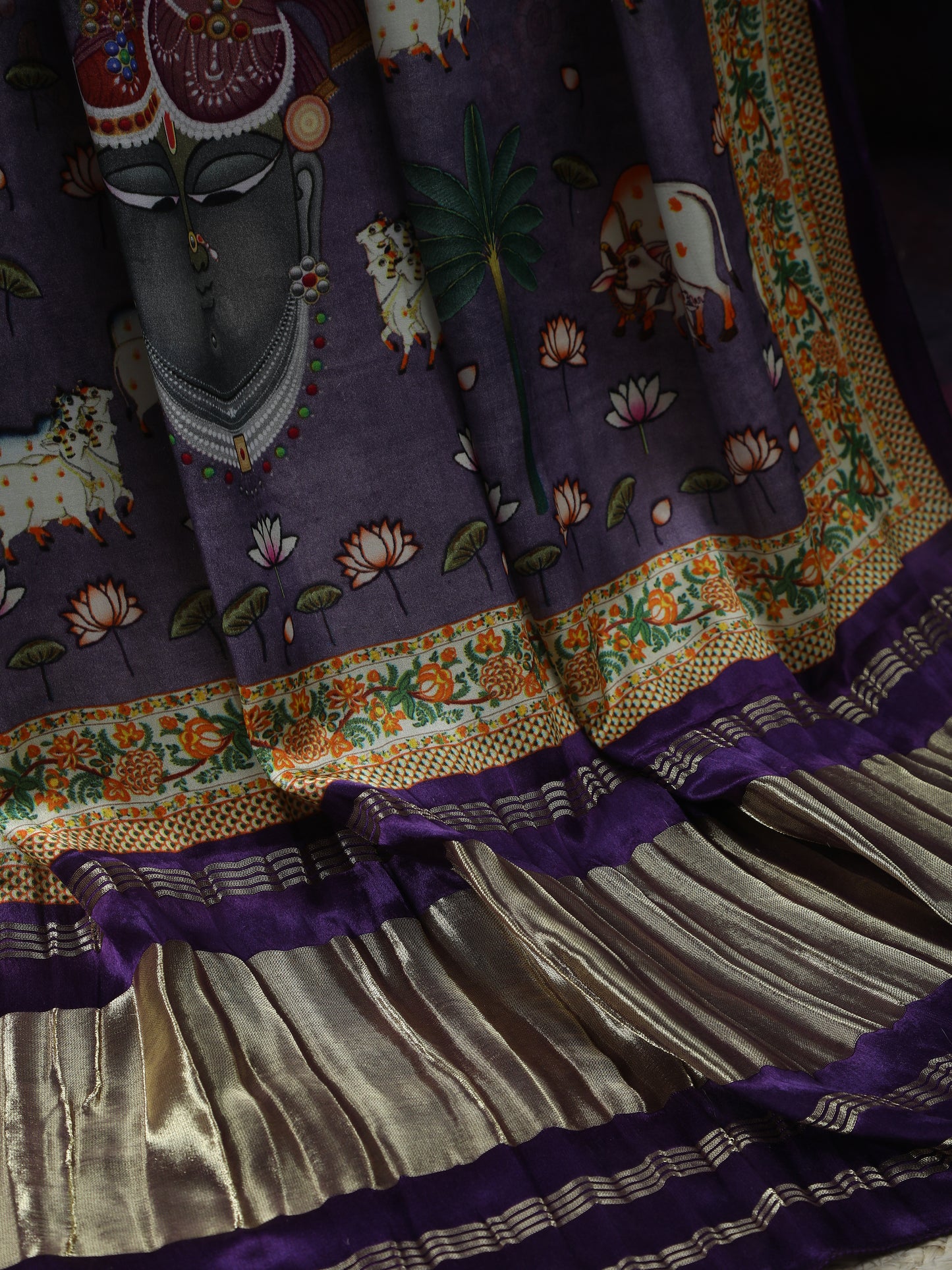 purple pichwai with kalamkari dupatta