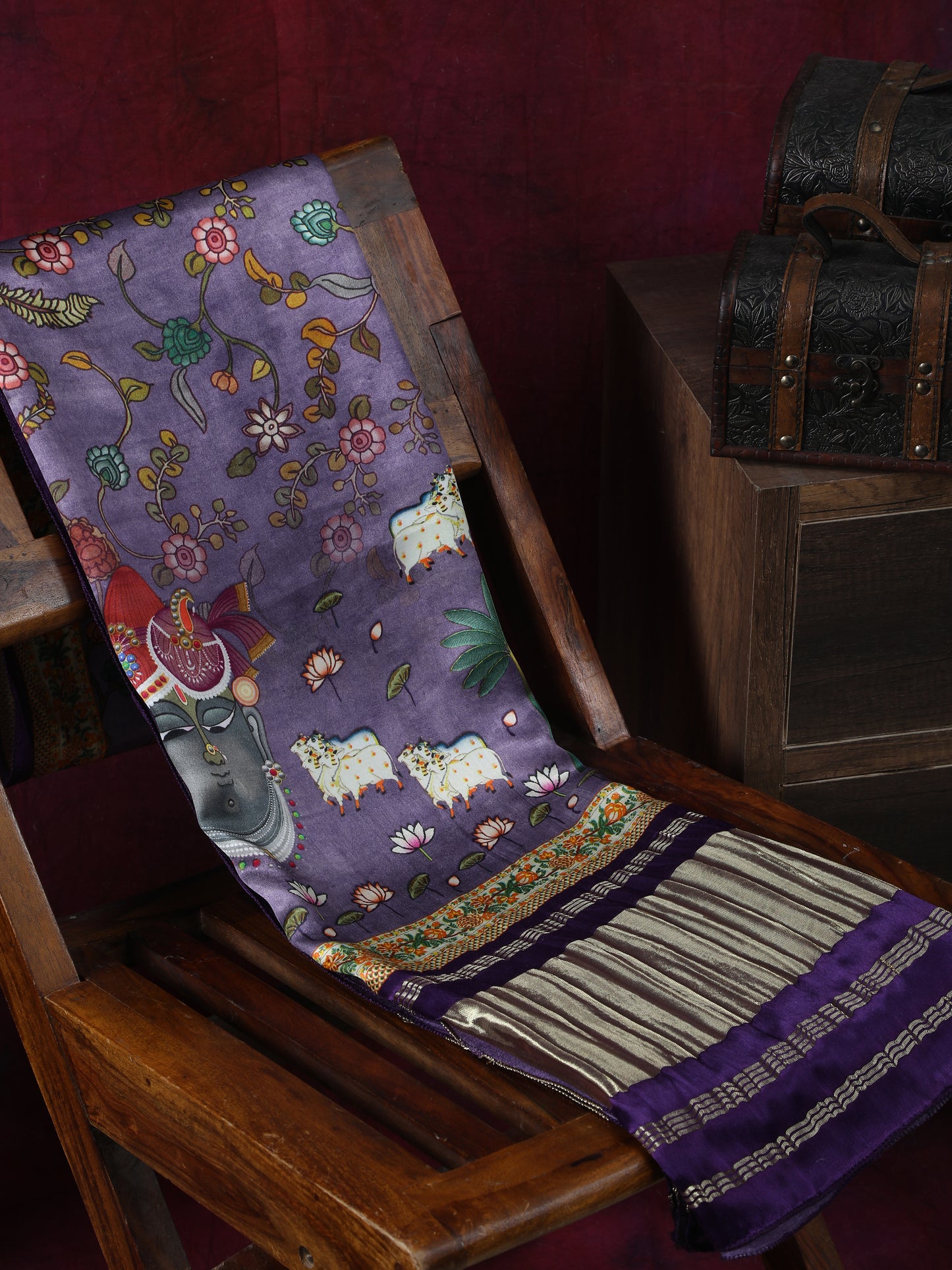 purple pichwai with kalamkari dupatta