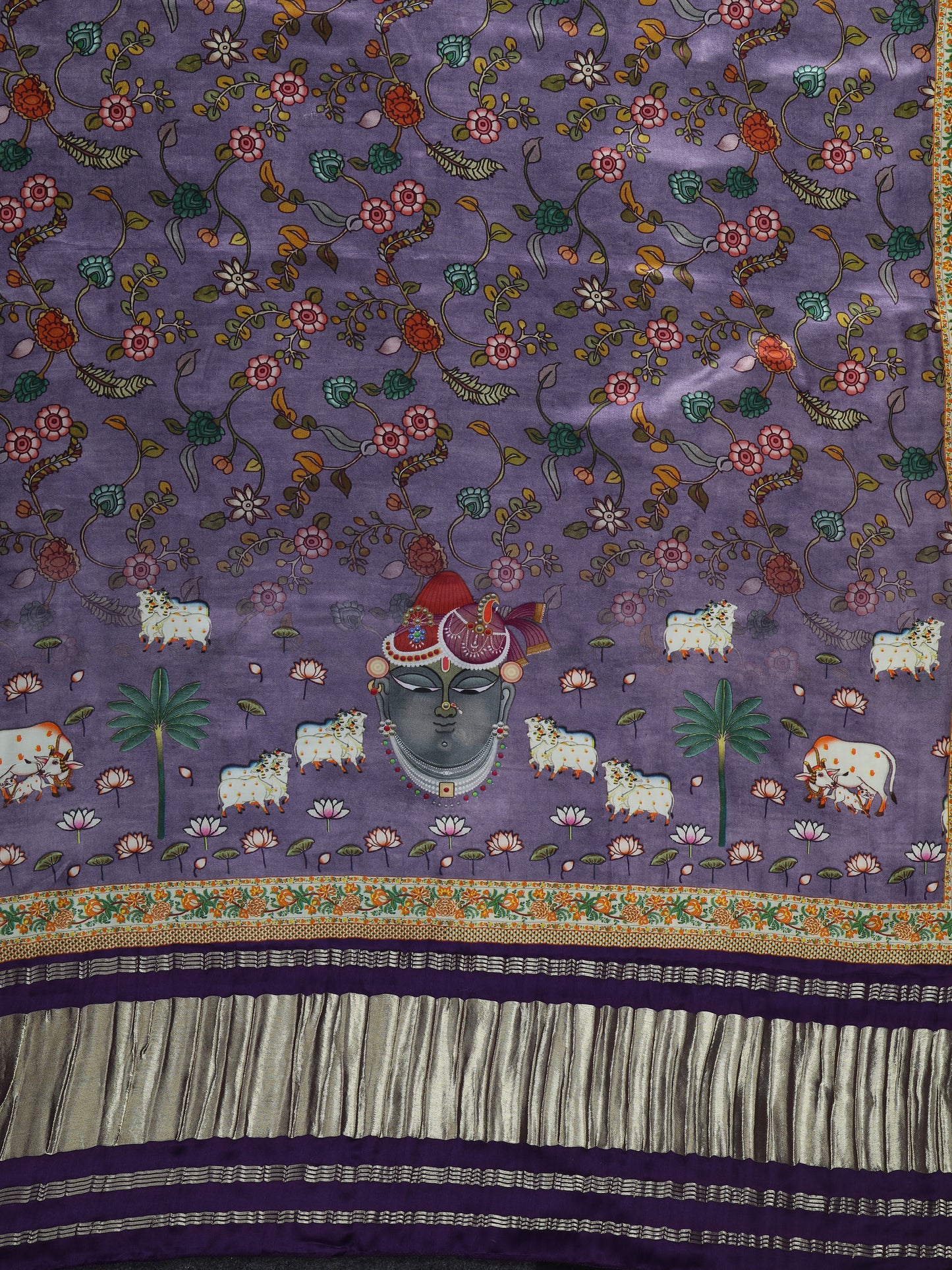 purple pichwai with kalamkari dupatta
