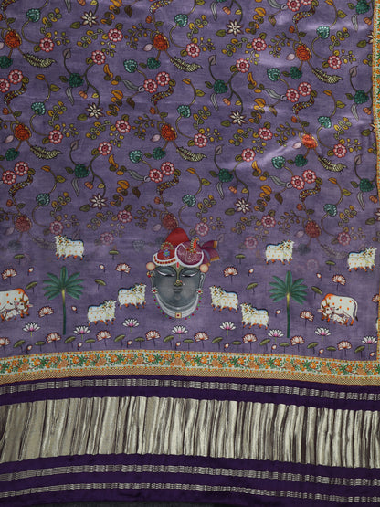 Purple Pichwai With Kalamkari Dupatta