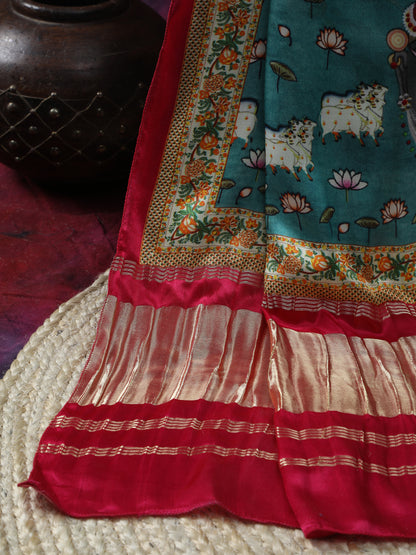 Rani & Blue Pichwai With Kalamkari Dupatta