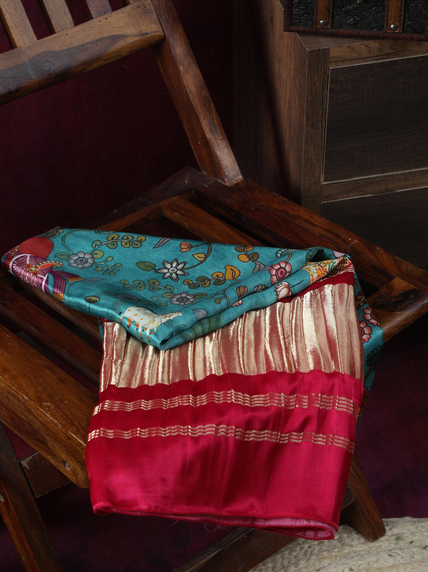 rani & blue pichwai with kalamkari dupatta