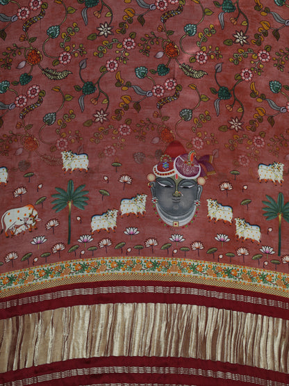 Maroon Pichwai With Kalamkari Dupatta