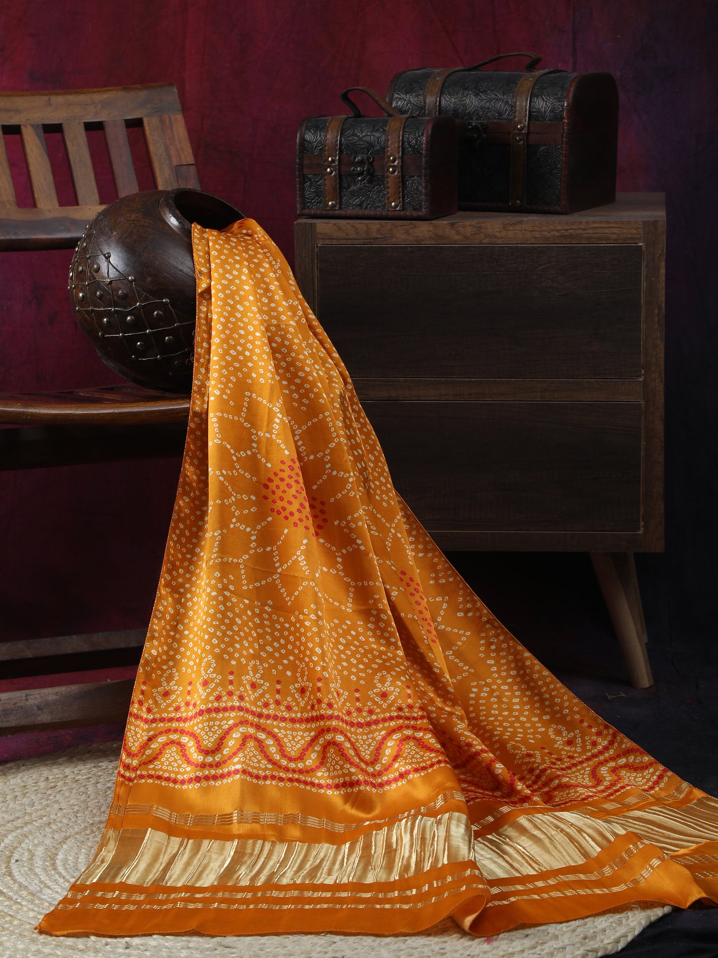 mustured yellow suryamukhi bandhani print dupatta