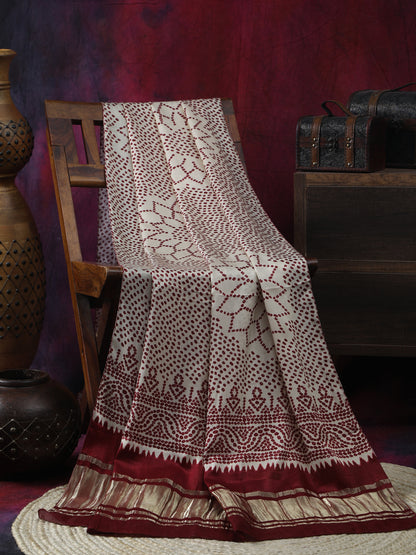 CREAM MAROON SURYAMUKHI BANDHANI PRINT DUPATTA