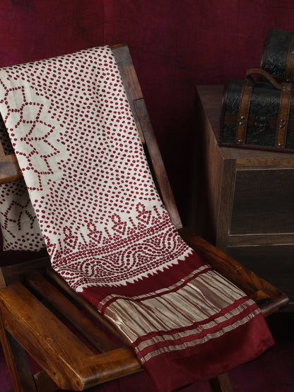 CREAM MAROON SURYAMUKHI BANDHANI PRINT DUPATTA