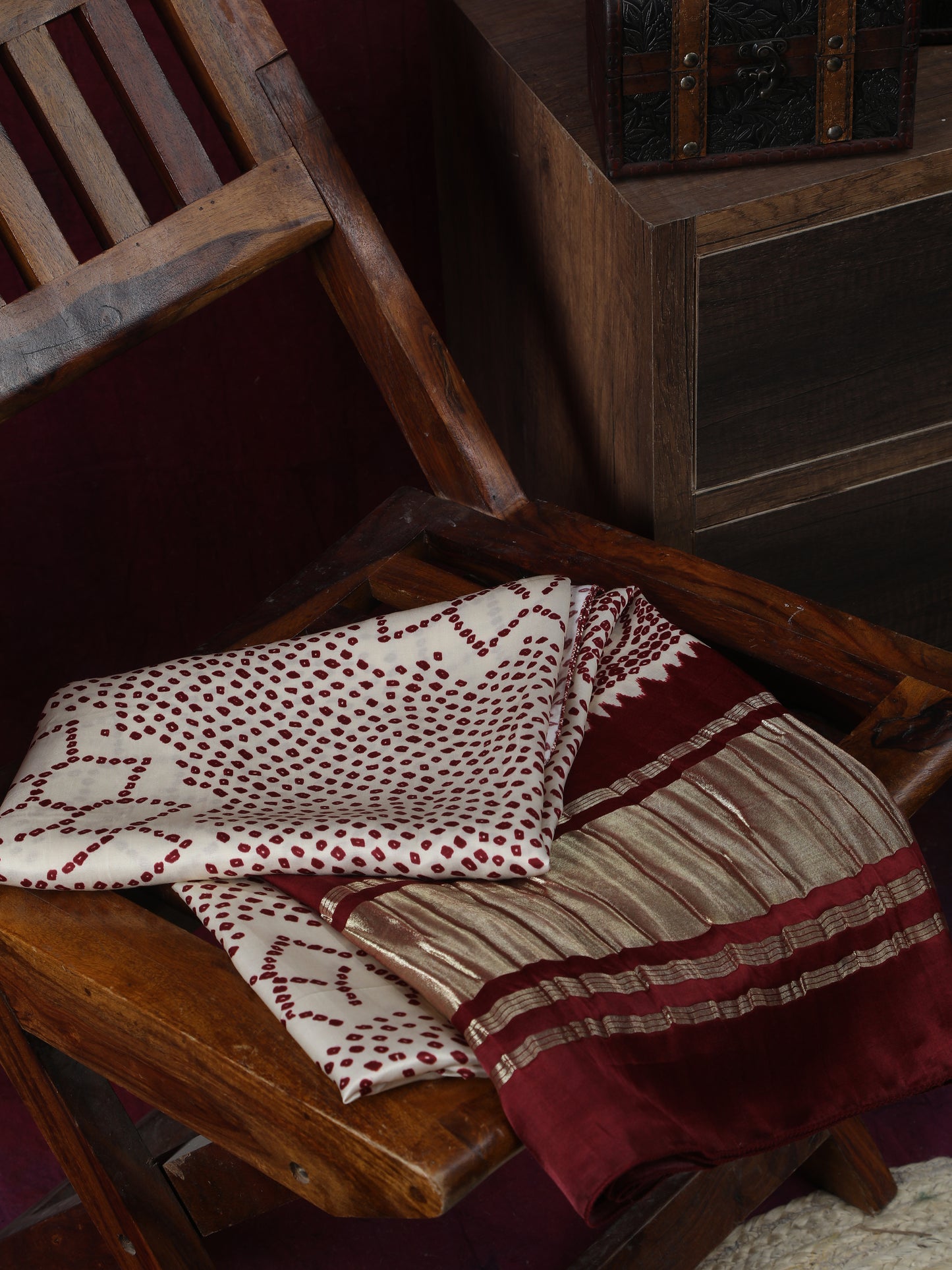 cream maroon suryamukhi bandhani print dupatta