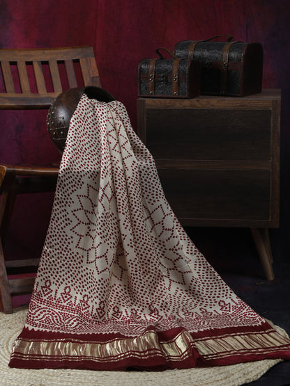 CREAM MAROON SURYAMUKHI BANDHANI PRINT DUPATTA