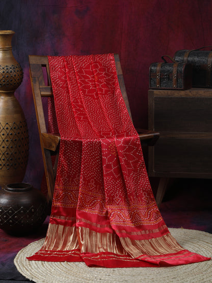 RED SURYAMUKHI BANDHANI PRINT DUPATTA