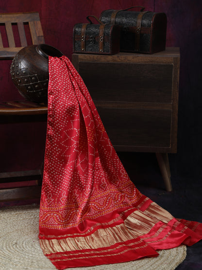 RED SURYAMUKHI BANDHANI PRINT DUPATTA