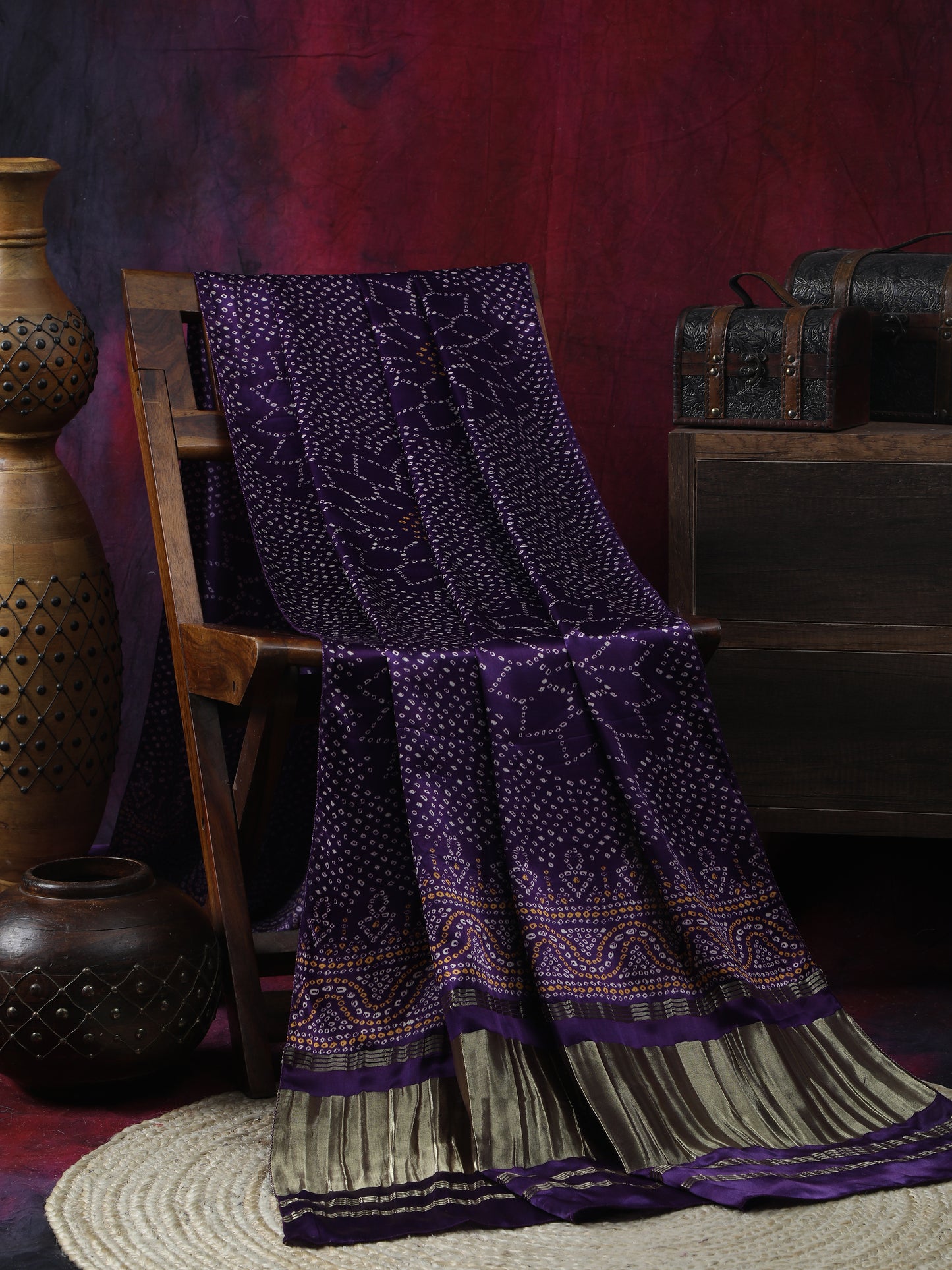purple suryamukhi bandhani print dupatta