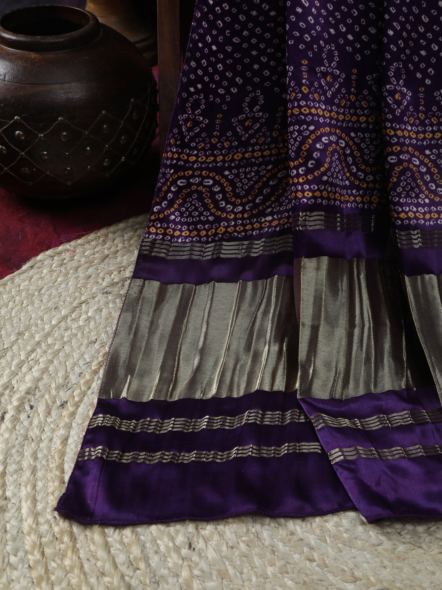 purple suryamukhi bandhani print dupatta