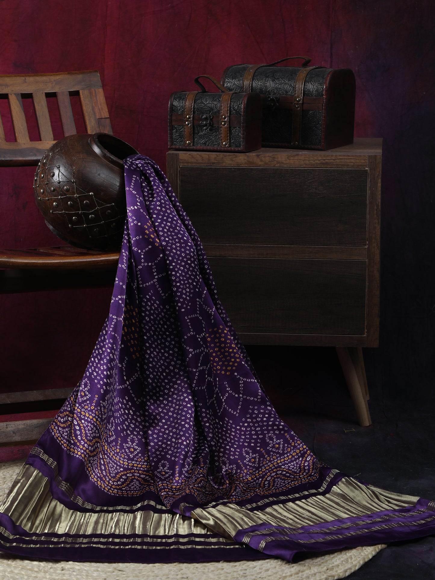 purple suryamukhi bandhani print dupatta