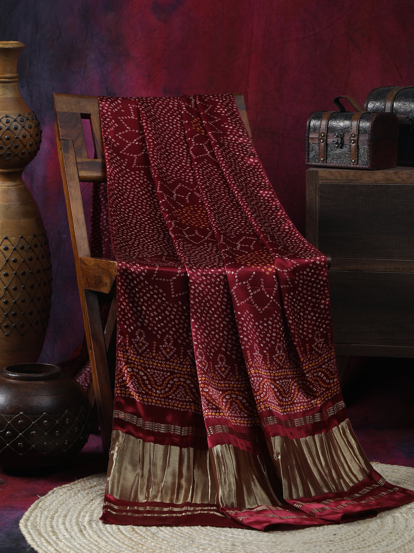 maroon suryamukhi bandhani print dupatta