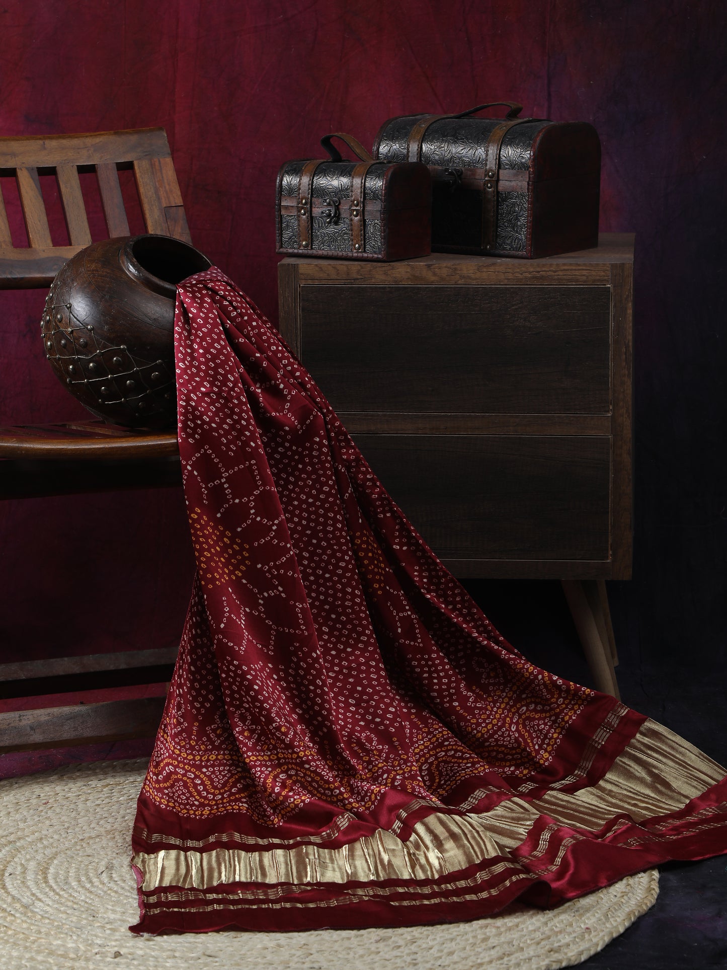 maroon suryamukhi bandhani print dupatta