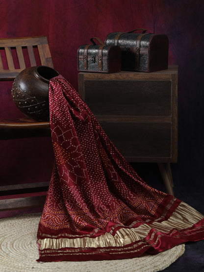 MAROON SURYAMUKHI BANDHANI PRINT DUPATTA
