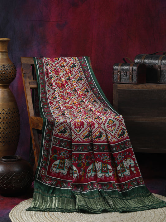 GREEN & WHITE PATOLA IKKAT PRINT DUPATTA