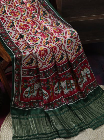 GREEN & WHITE PATOLA IKKAT PRINT DUPATTA