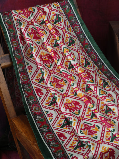 GREEN & WHITE PATOLA IKKAT PRINT DUPATTA
