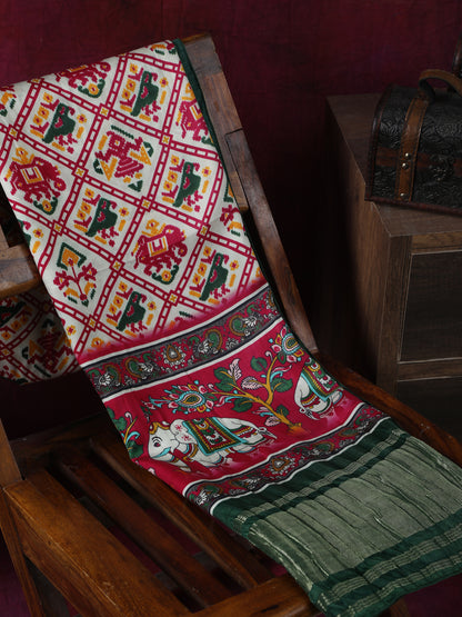 GREEN & WHITE PATOLA IKKAT PRINT DUPATTA