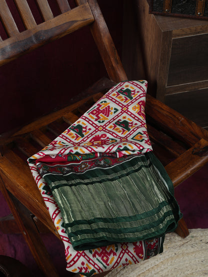 GREEN & WHITE PATOLA IKKAT PRINT DUPATTA