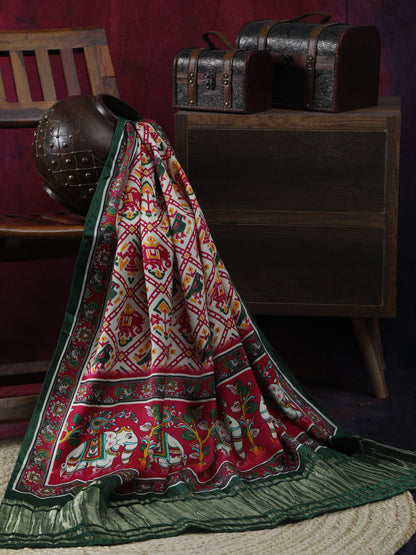 GREEN & WHITE PATOLA IKKAT PRINT DUPATTA