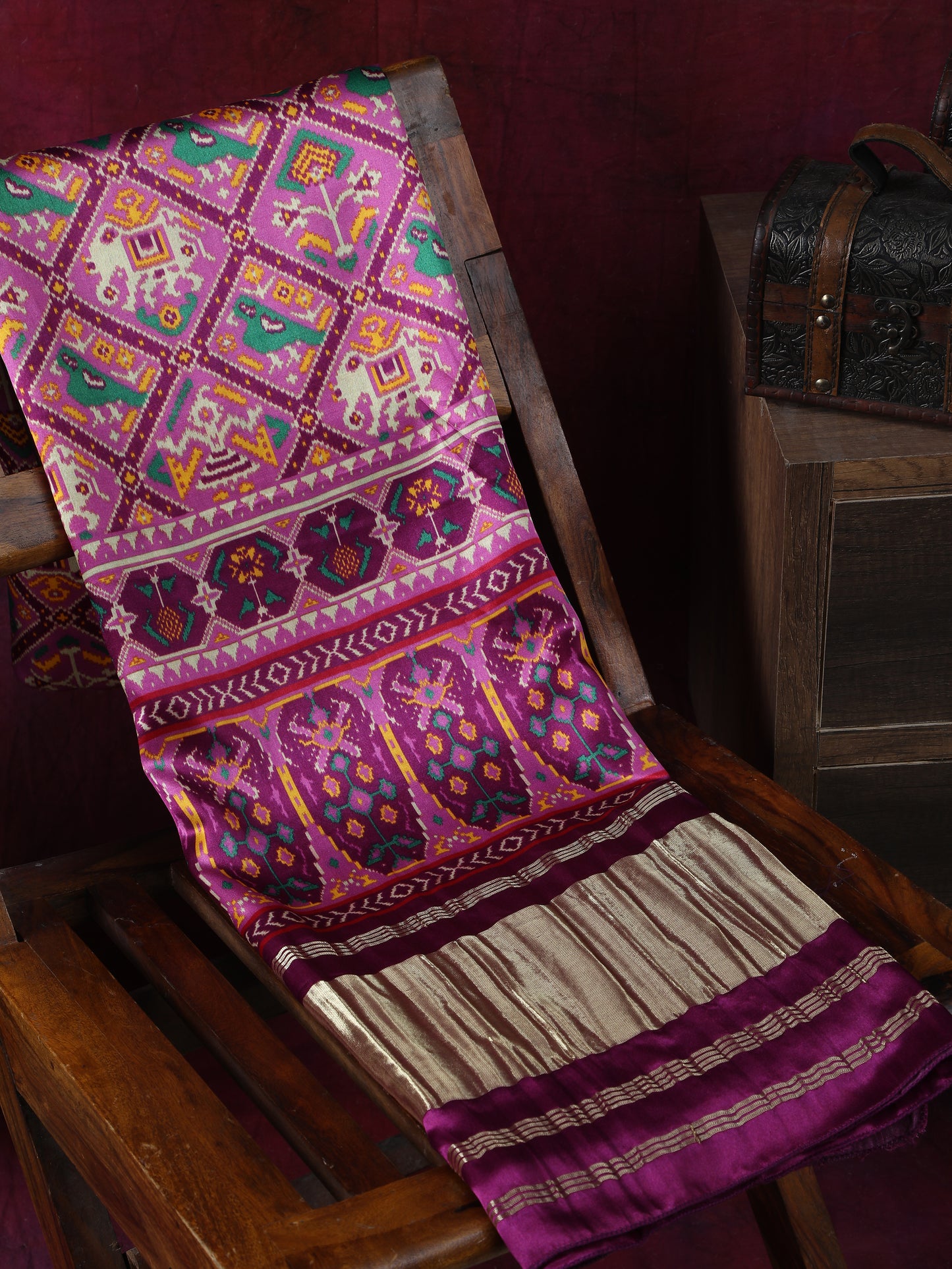 purple majanta patola print dupatta in modal silk