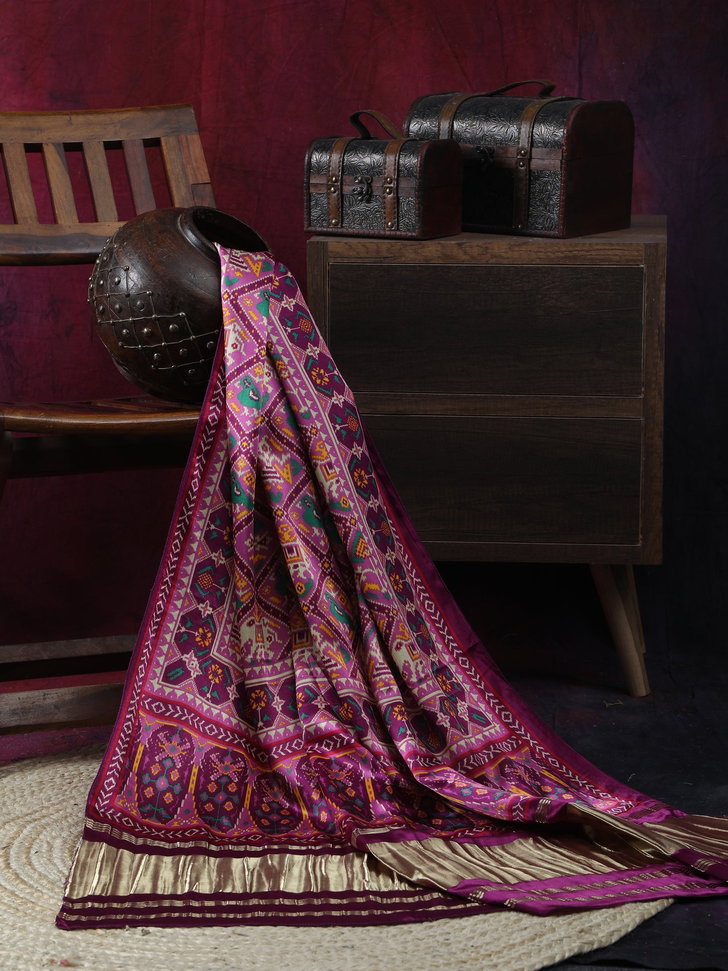purple majanta patola print dupatta in modal silk