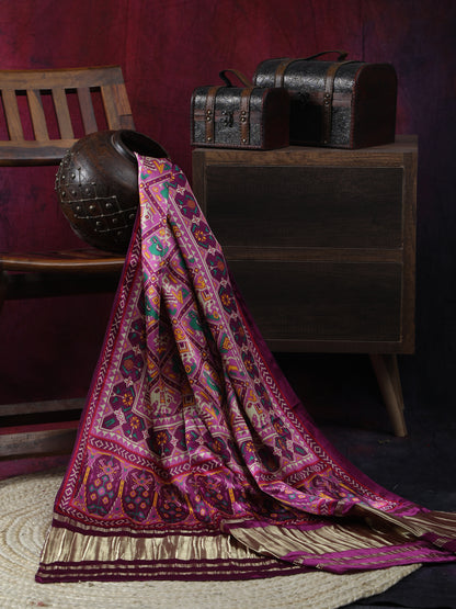 PURPLE MAJANTA PATOLA PRINT DUPATTA IN MODAL SILK