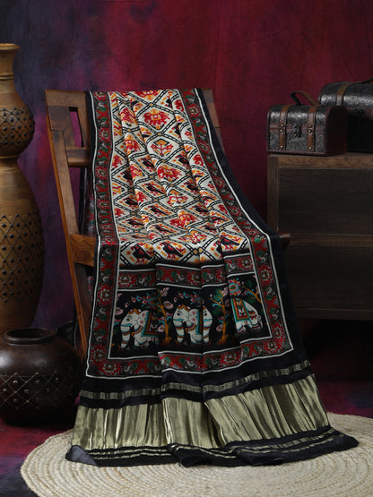 BLACK & OFFWHITE PATOLA IKKAT PRINT DUPATTA IN MODAL SILK