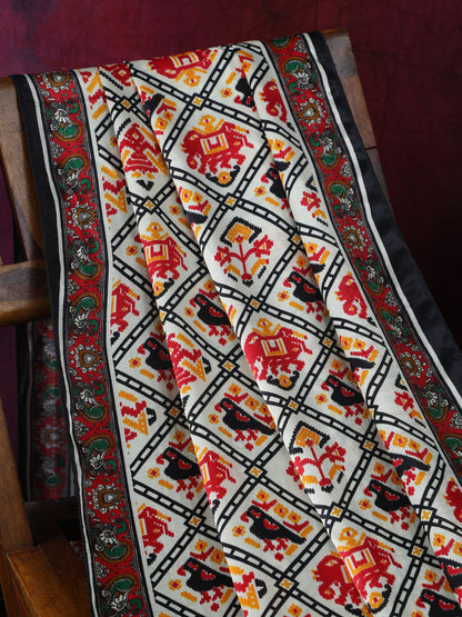 BLACK & OFFWHITE PATOLA IKKAT PRINT DUPATTA IN MODAL SILK
