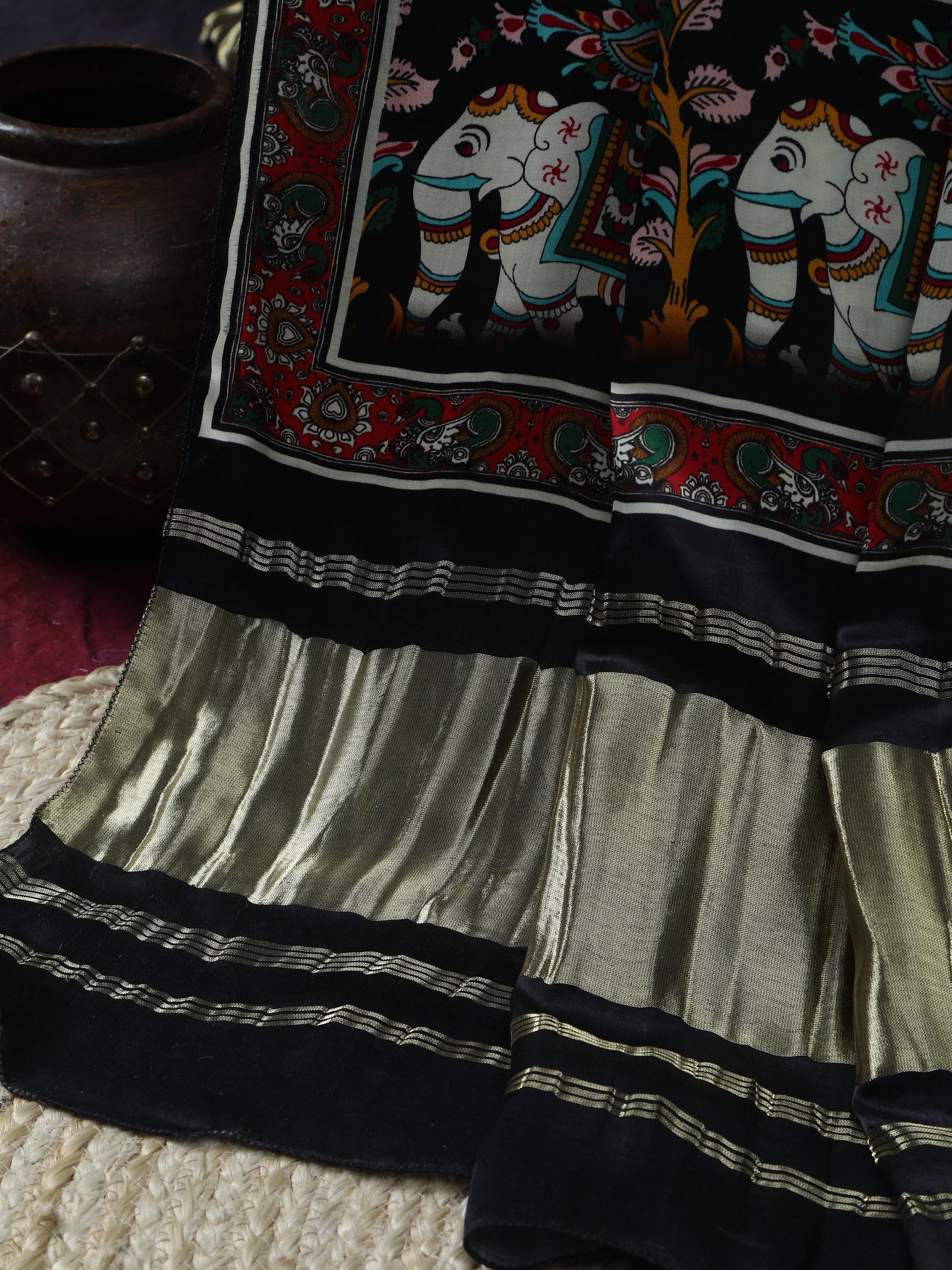 black & offwhite patola ikkat print dupatta in modal silk