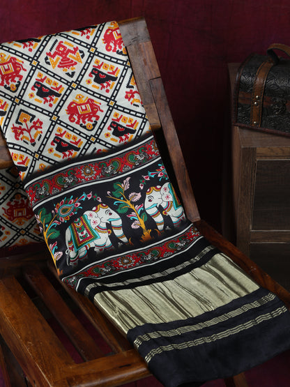 BLACK & OFFWHITE PATOLA IKKAT PRINT DUPATTA IN MODAL SILK